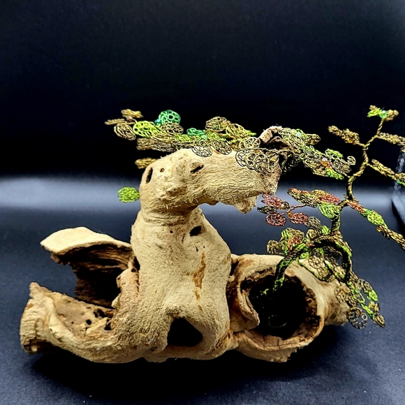 Bonsai Wire Tree , Joshua Tree of Life Copper & Green Wire on Driftwood - Picture 8 of 9
